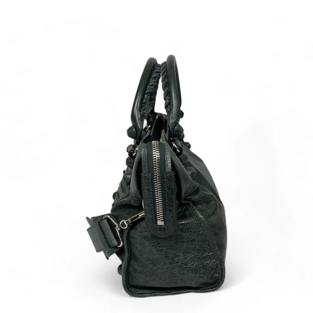 Balenciaga Handtasche The Giant Town City bag mit Schultergurt aus Leder grau