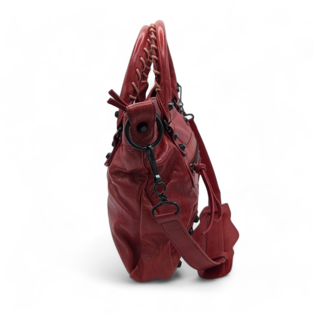 Balenciaga Handtasche City bag mit Schultergurt aus Leder rot