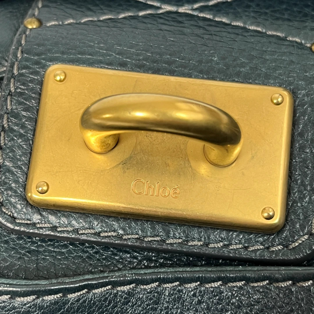 Chloé Handtasche Paddington mini mit goldener Hardware aus Leder dunkelblau