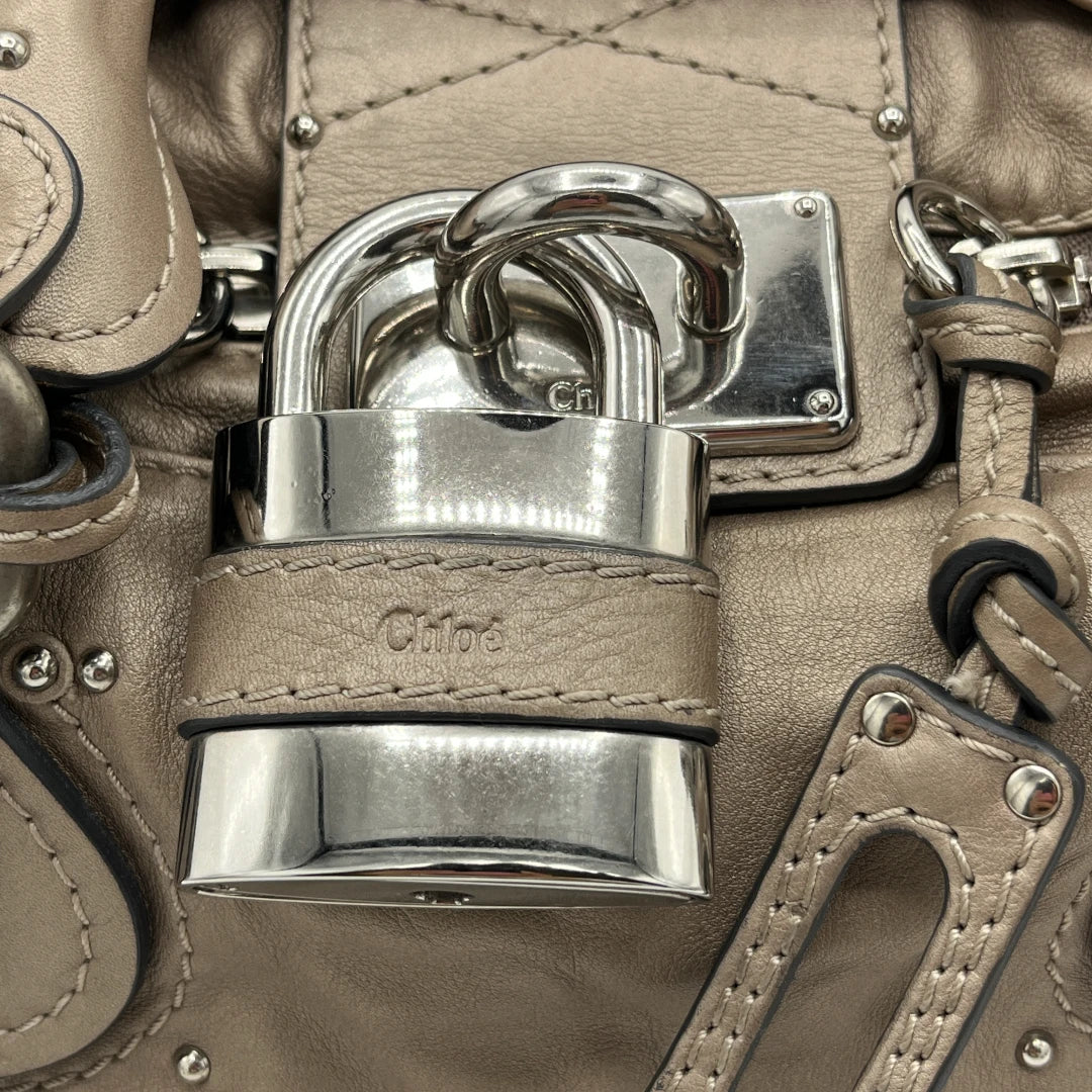 Chloé Handtasche Paddington mit silber Hardware aus Leder metallic grau