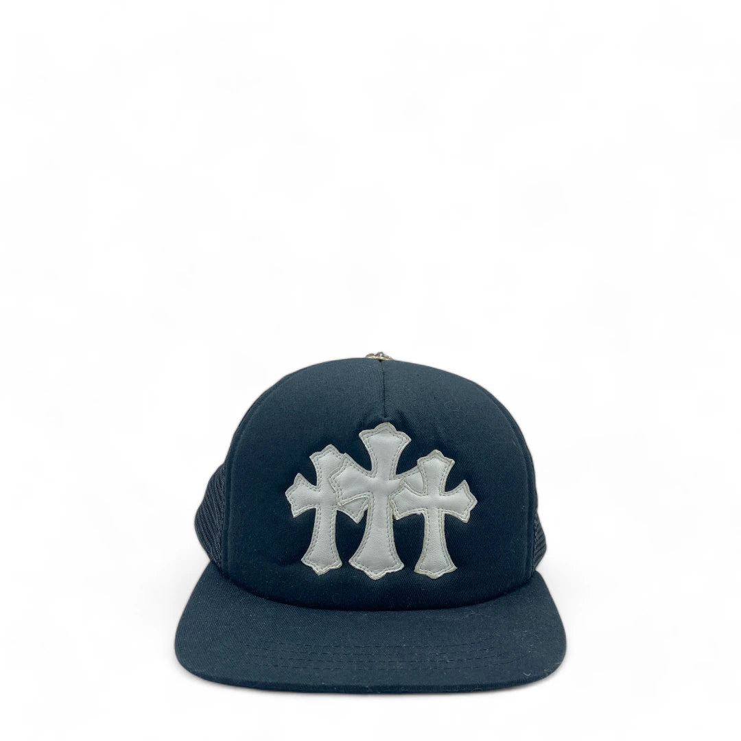 Chrome Hearts Trucker Cap Cross mit weißen Leder Kreuzen