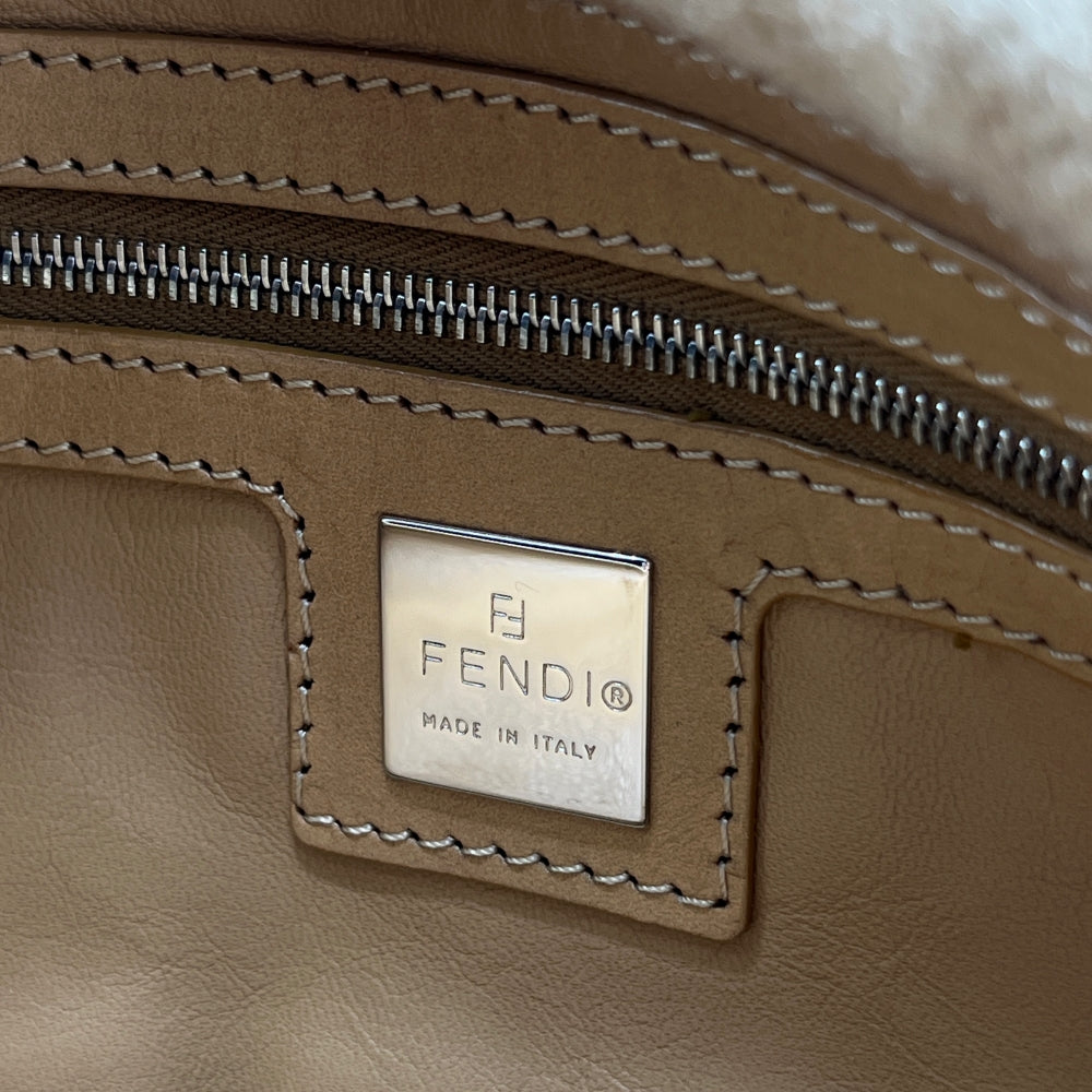 Fendi baguette handbag in Zucca pattern made of beige cashmere wool 