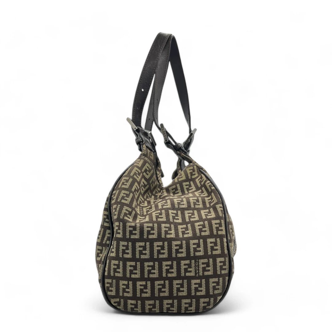 Fendi Handtasche /  Shopper mit schwarzen Lederdetails Zucca Muster dunkelbraun