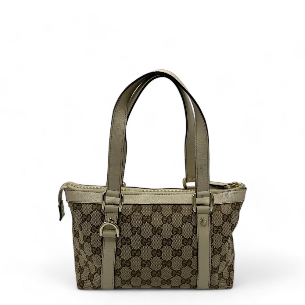 Gucci Handtasche Abbey mini mit weißem Leder monogram beige