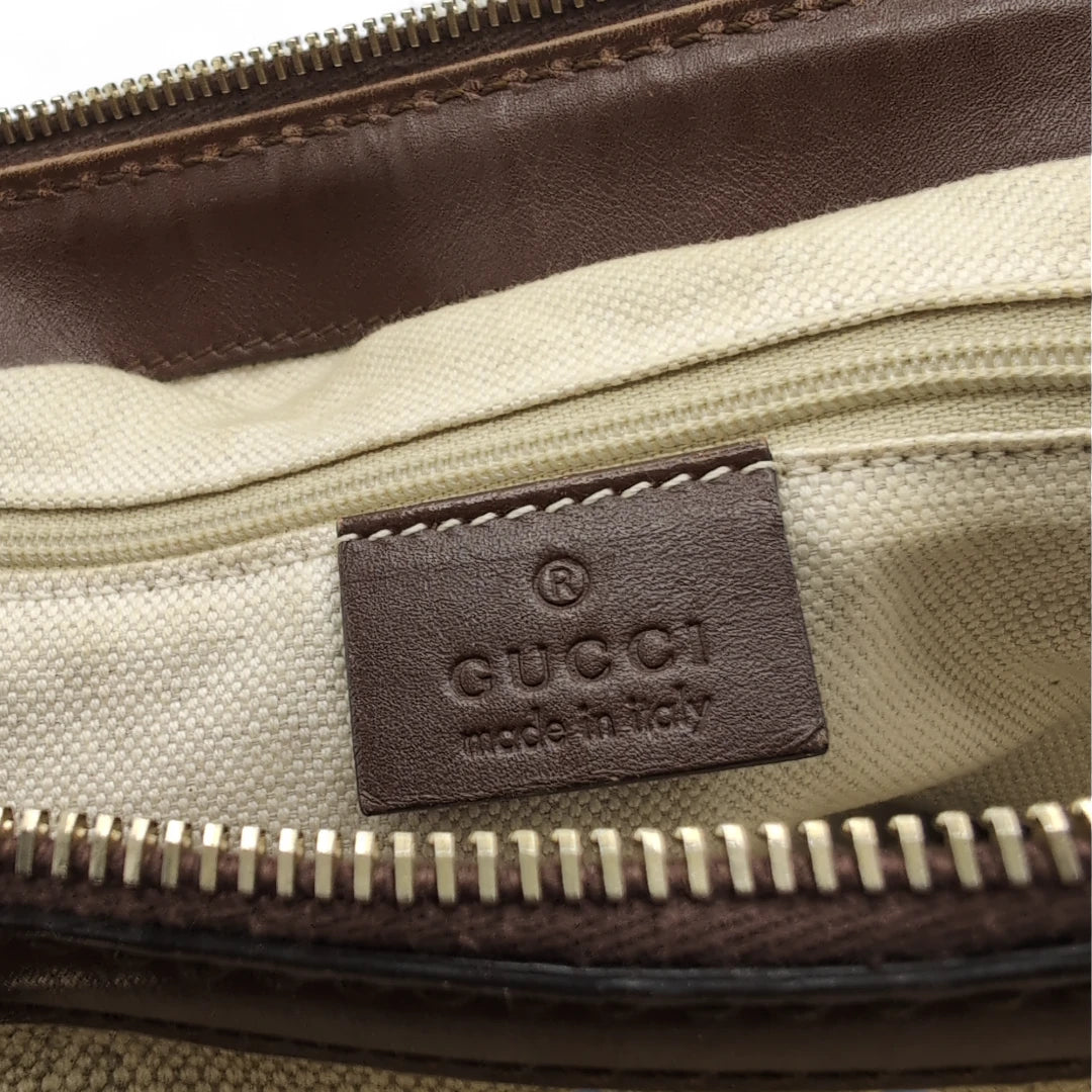 Gucci Handtasche Sukey Lederdetails braun mit Umhängegurt monogram beige