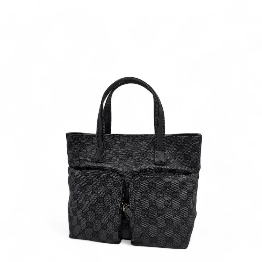 Gucci Handtasche mit zwei Taschen aus Stoff monogram dunkelgrau