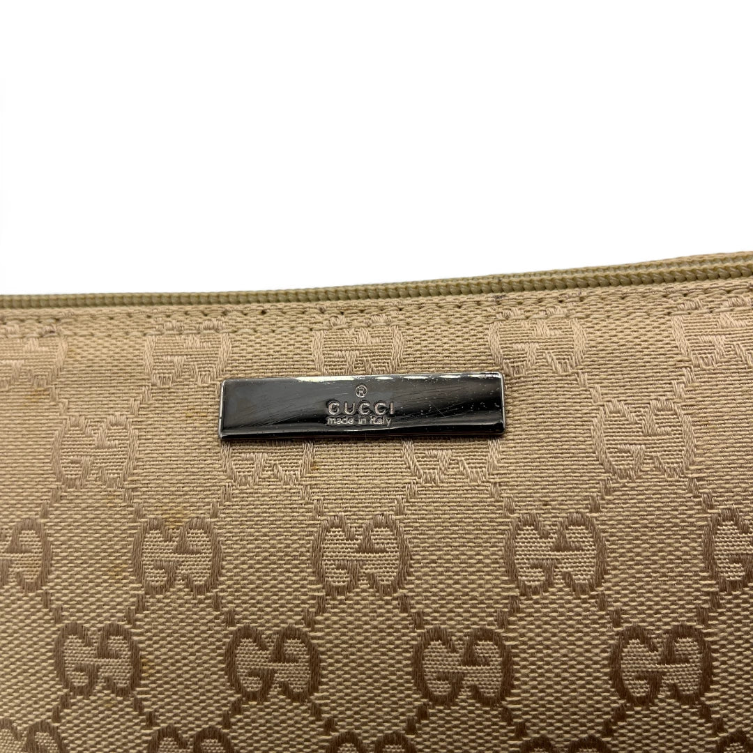 Gucci Handtasche Baguette mit grünen Lederdetails in cremeweiß / beige