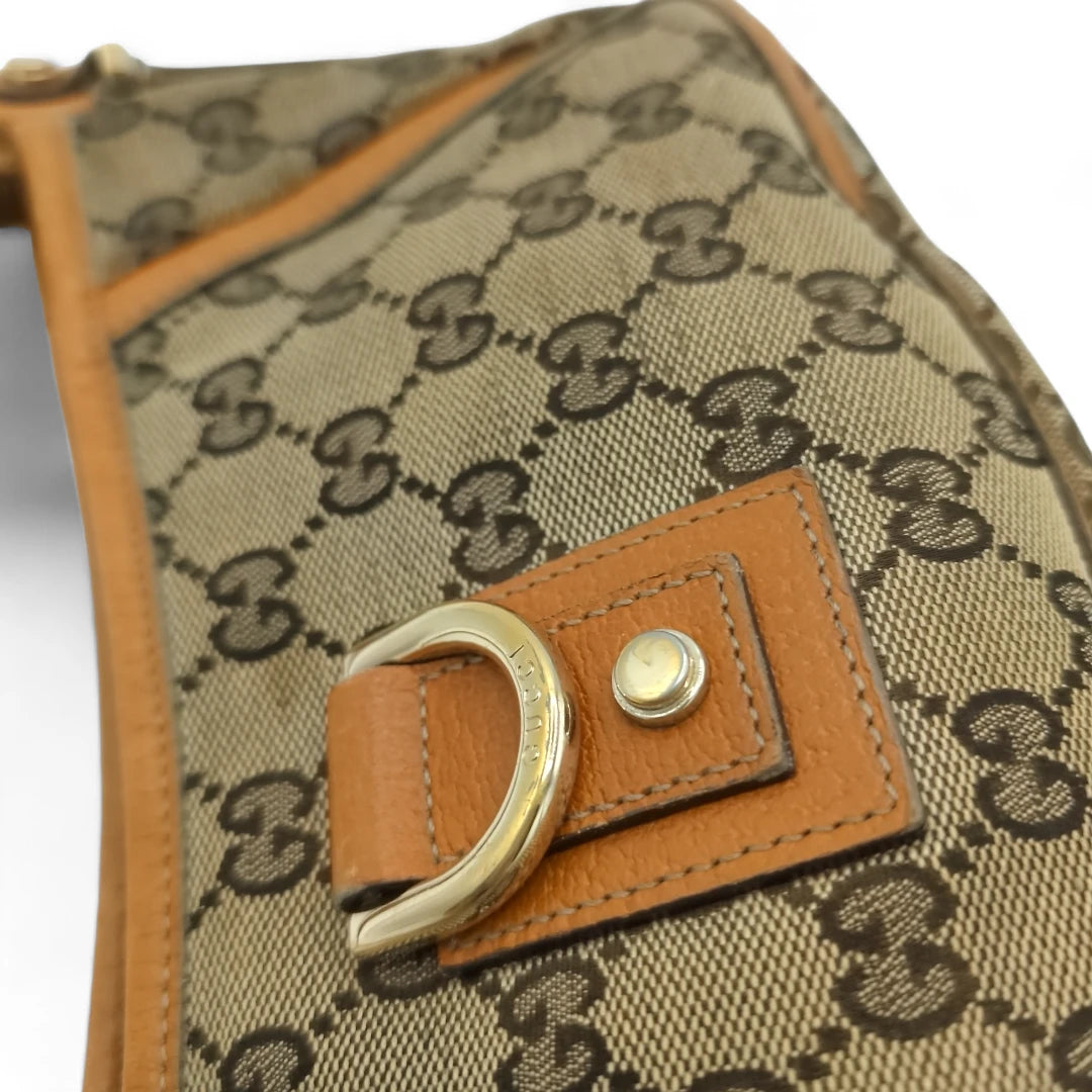 Gucci Handtasche D-Ring Abbey Baguette orangenes Leder monogram beige