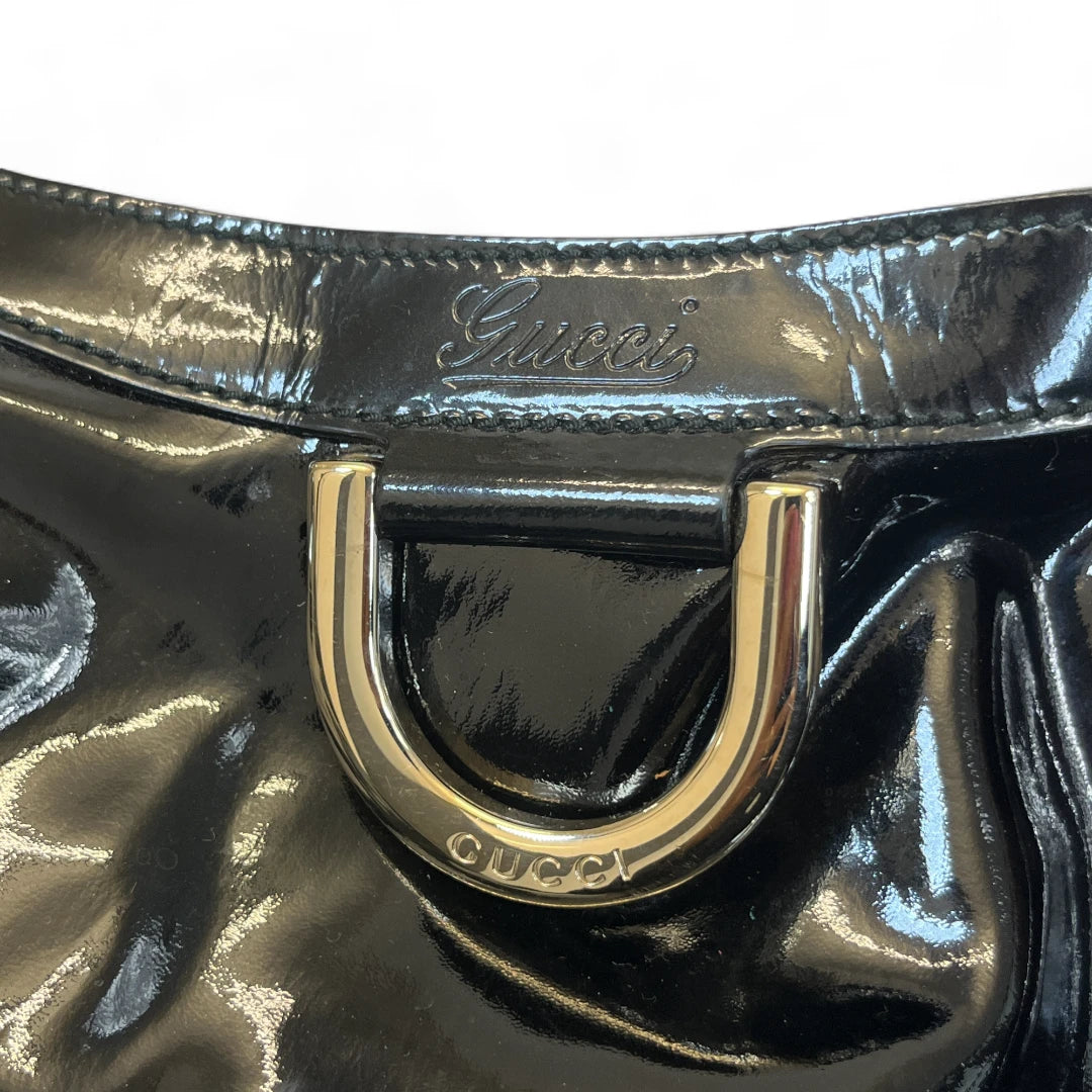 Gucci Handtasche D-Ring mit silber Hardware aus Lackleder schwarz