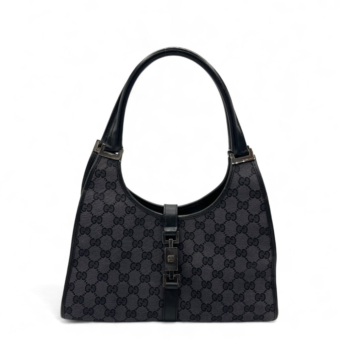 Gucci Handtasche Jackie mit schwarzem Leder monogram grau