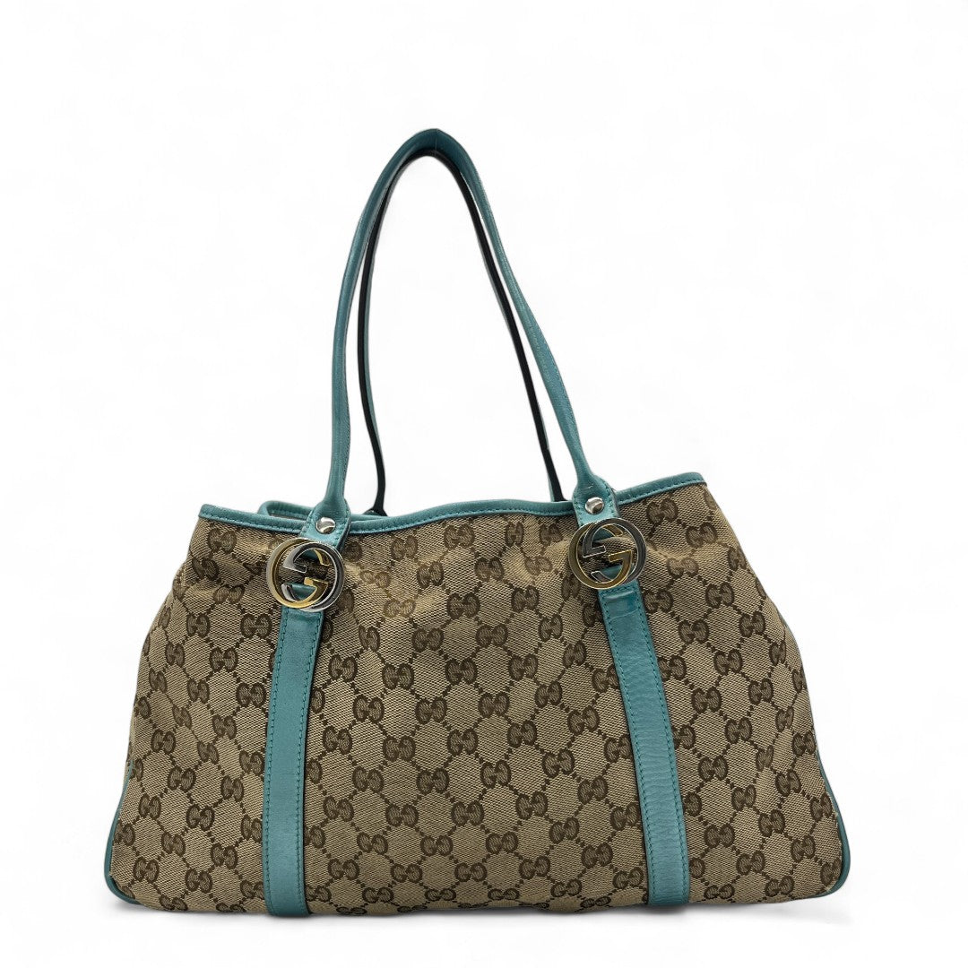 Gucci Handtasche / Shopper GG Twins mit hellblauen Leder monogram beige