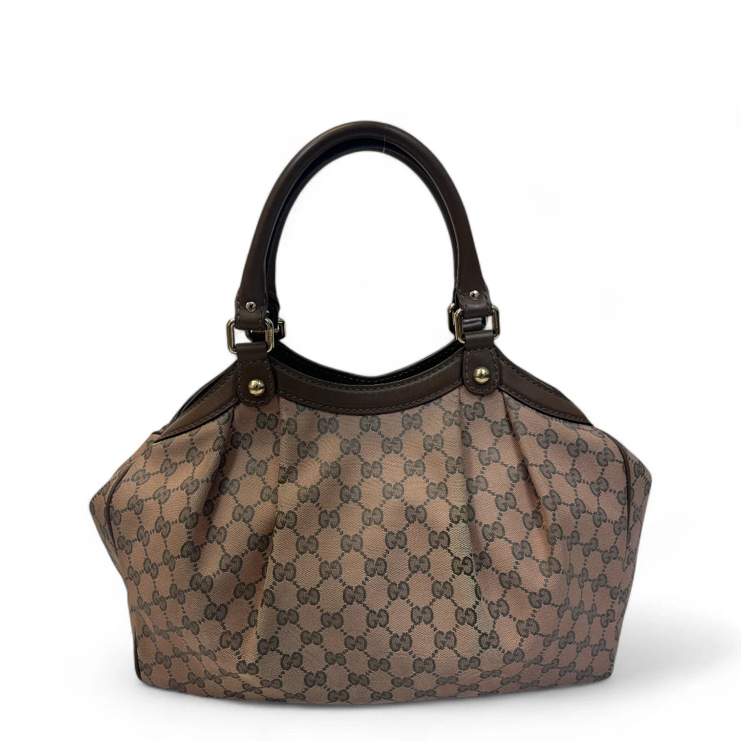 Gucci Handtasche Sukey mit braunen Lederdetails monogram braun