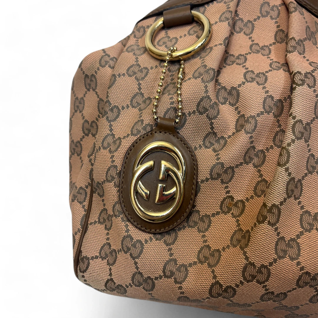 Gucci Handtasche Sukey mit braunen Lederdetails monogram braun