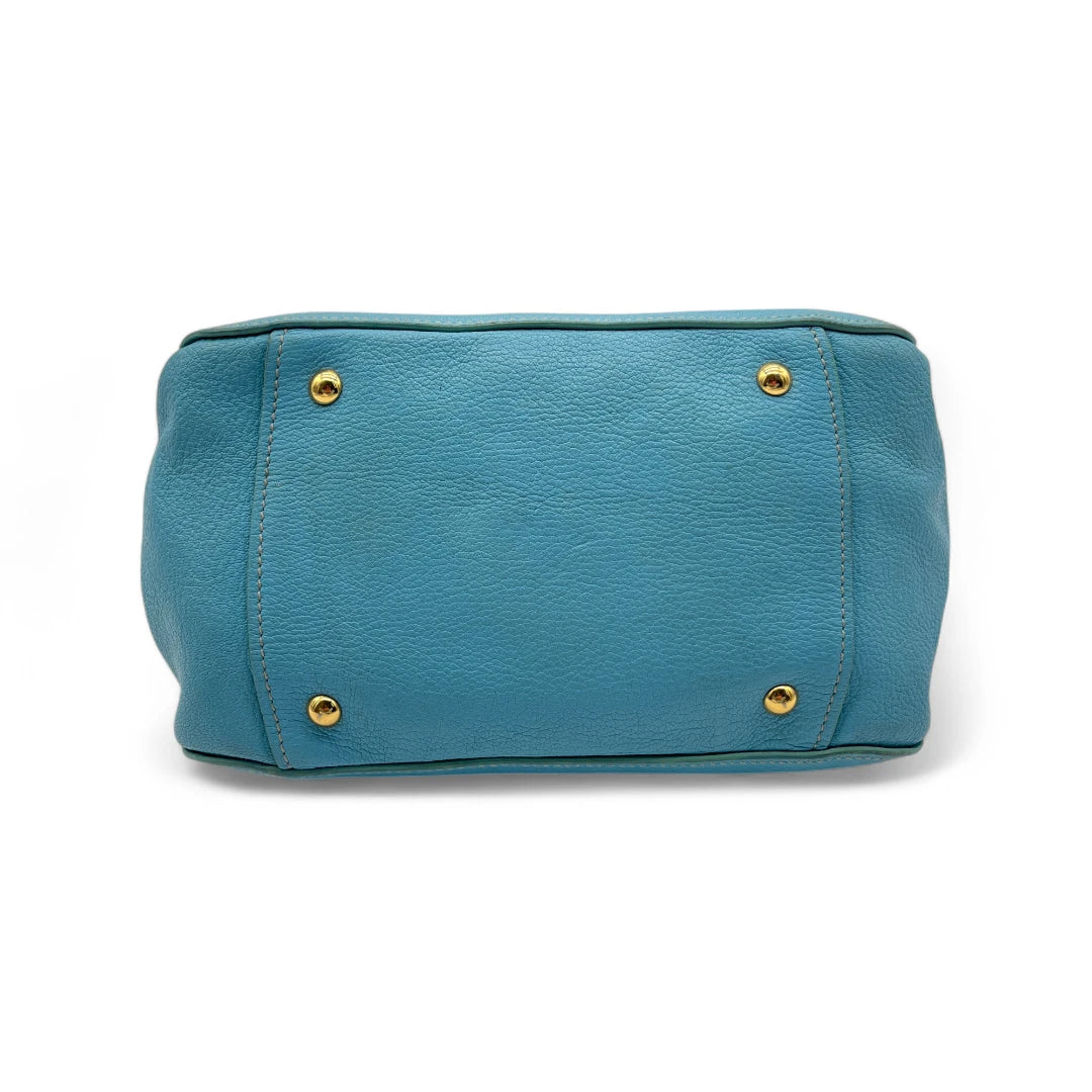 Miu Miu Madras handbag with shoulder strap in light blue leather