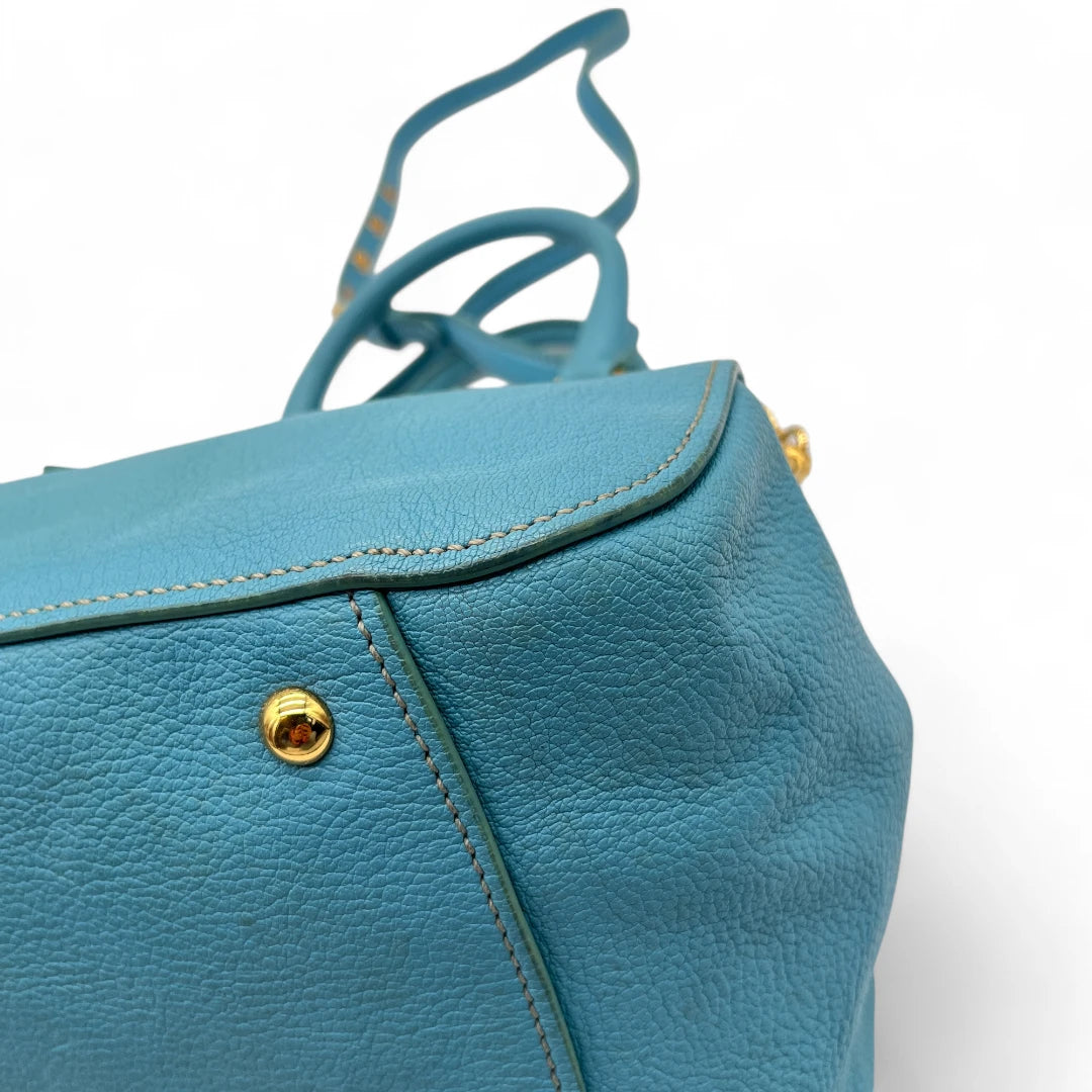 Miu Miu Madras handbag with shoulder strap in light blue leather