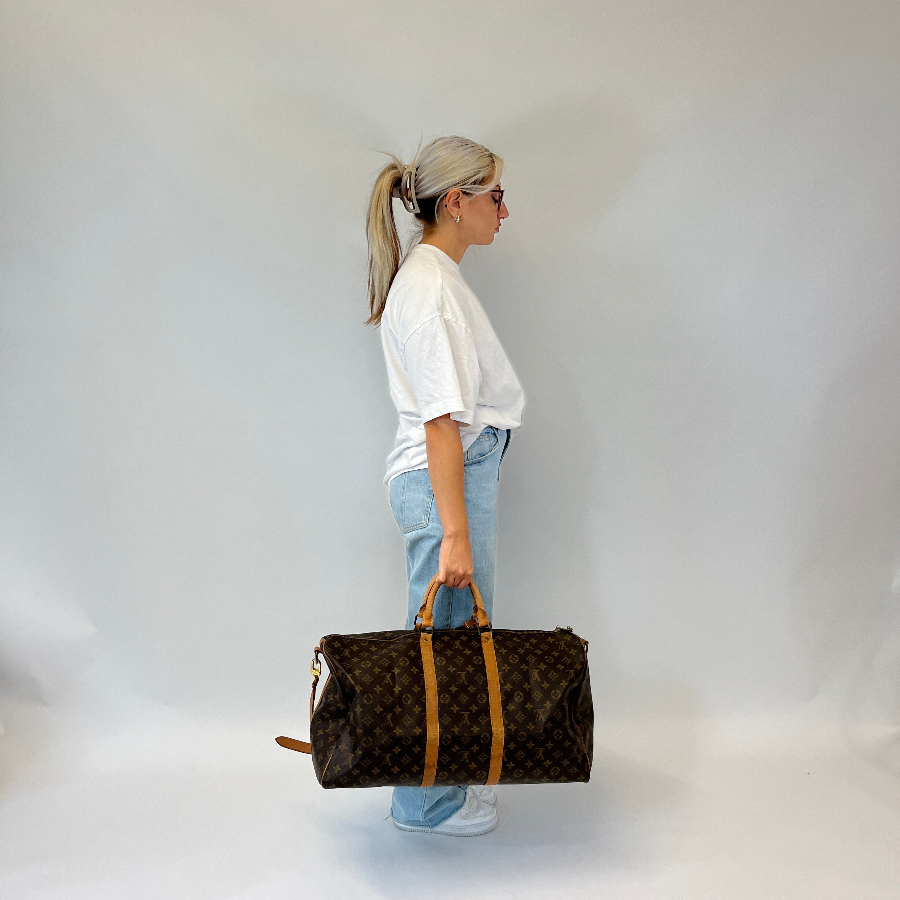 Louis Vuitton Keepall / travel bag 60 with shoulder strap monogram brown