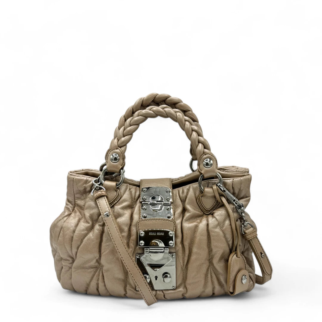 Miu Miu handbag Matelassé with shoulder strap made of metallic pink leather