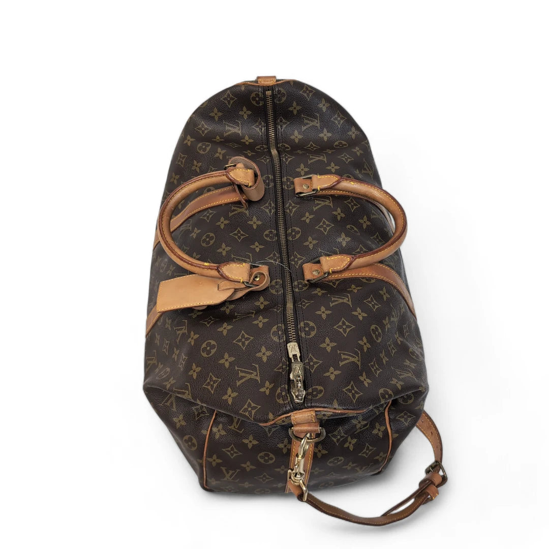 Louis Vuitton Keepall / travel bag 60 with shoulder strap monogram brown