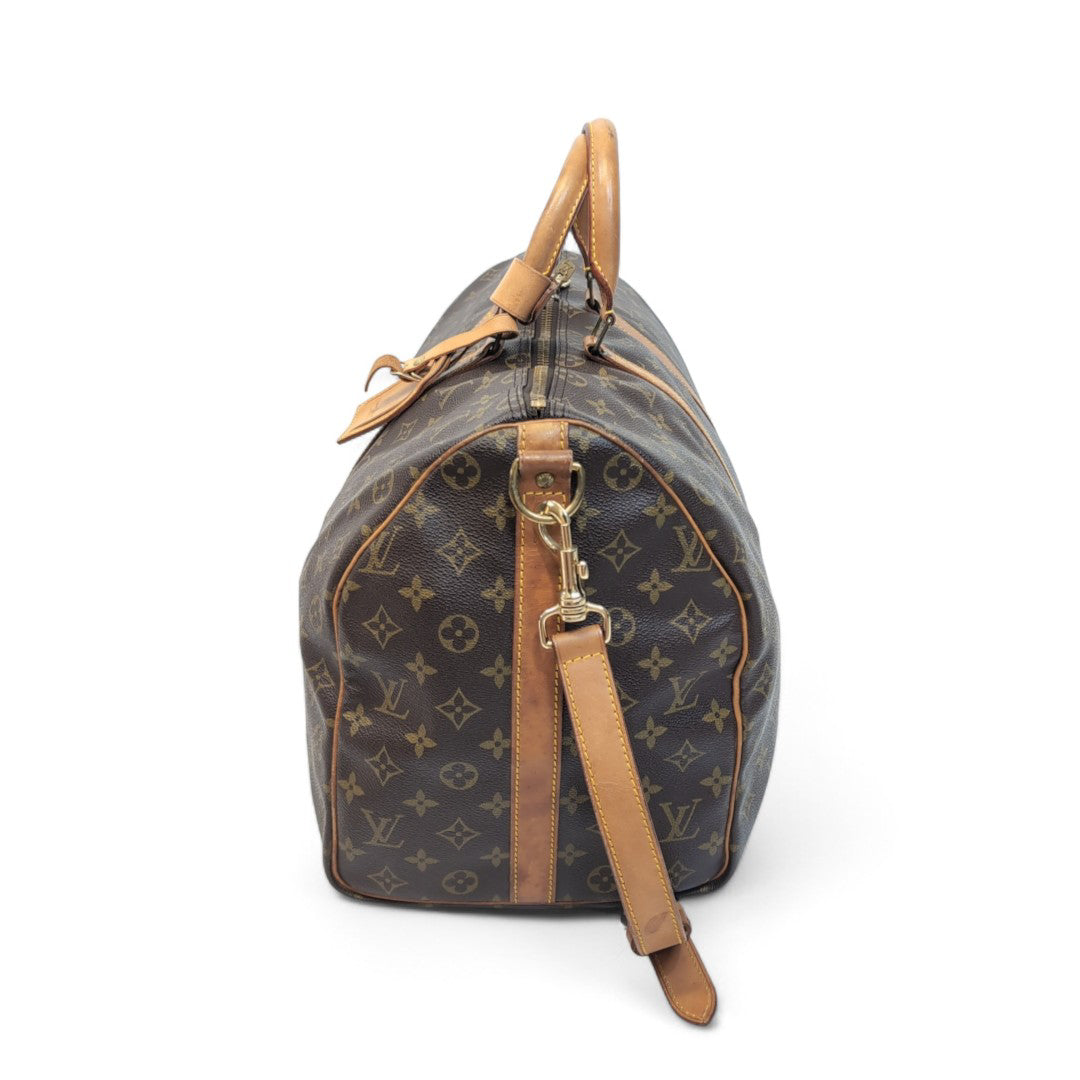 Louis Vuitton Keepall / travel bag 60 with shoulder strap monogram brown