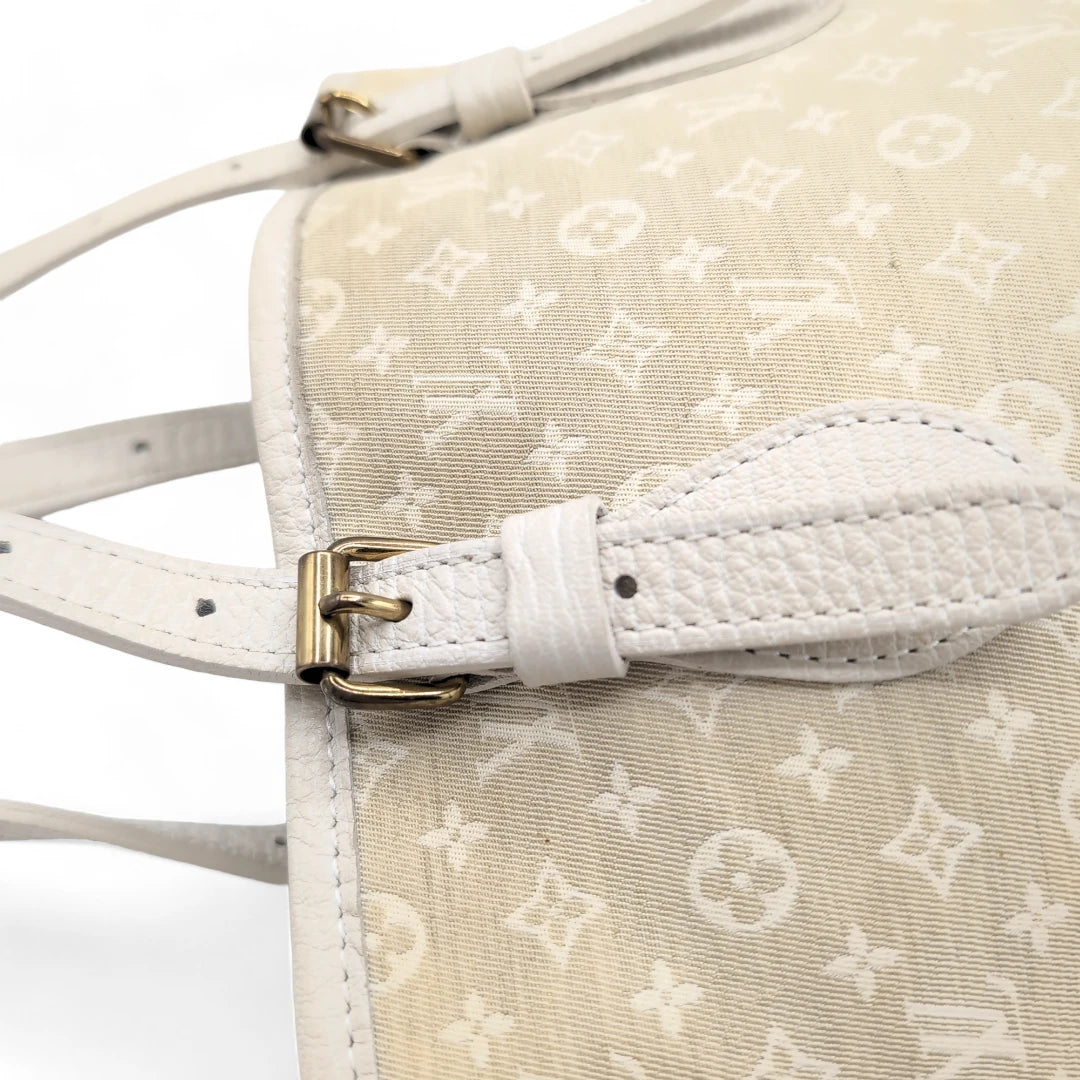 Louis Vuitton Schultertasche Bucket bag mini Denim weißes Leder monogram beige