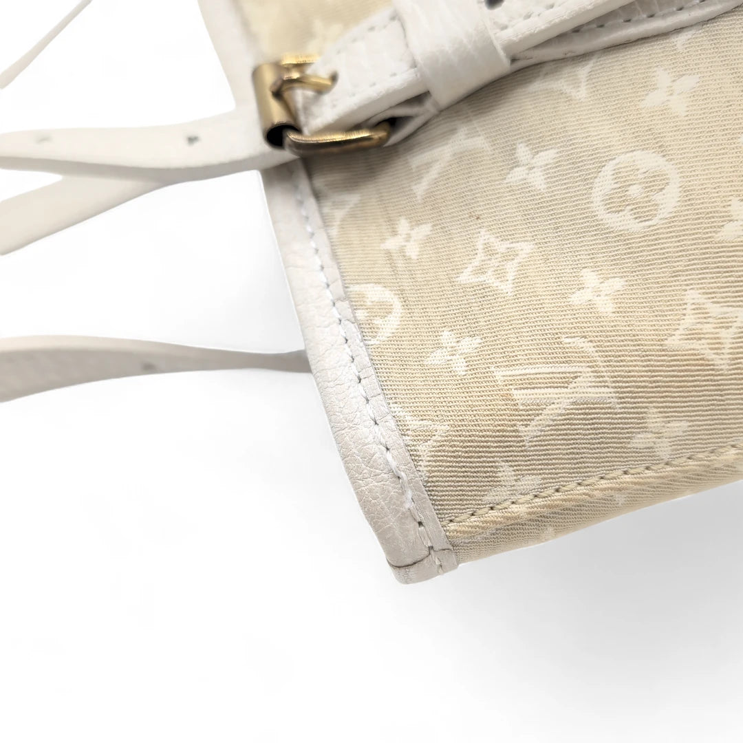 Louis Vuitton Schultertasche Bucket bag mini Denim weißes Leder monogram beige