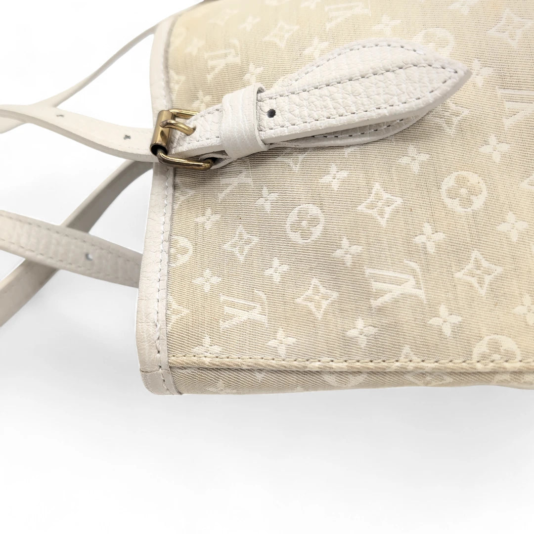 Louis Vuitton Schultertasche Bucket bag mini Denim weißes Leder monogram beige