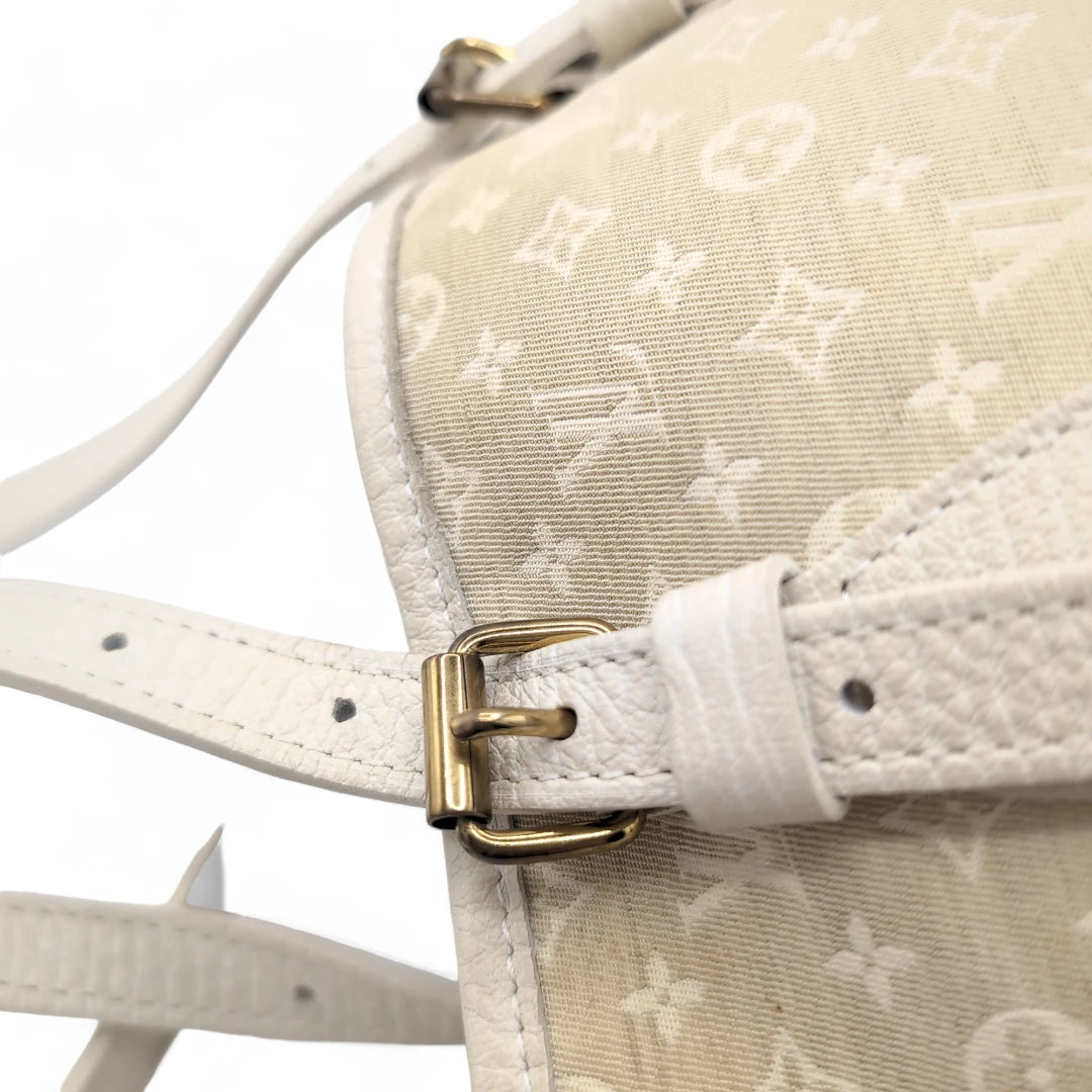 Louis Vuitton Schultertasche Bucket bag mini Denim weißes Leder monogram beige