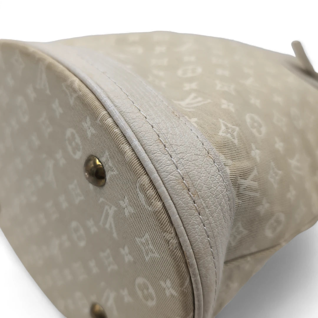 Louis Vuitton Schultertasche Bucket bag mini Denim weißes Leder monogram beige