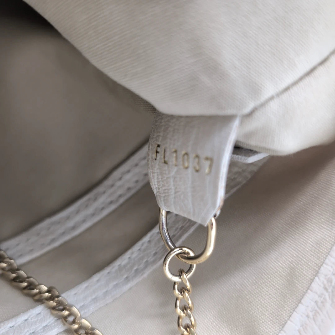 Louis Vuitton Schultertasche Bucket bag mini Denim weißes Leder monogram beige