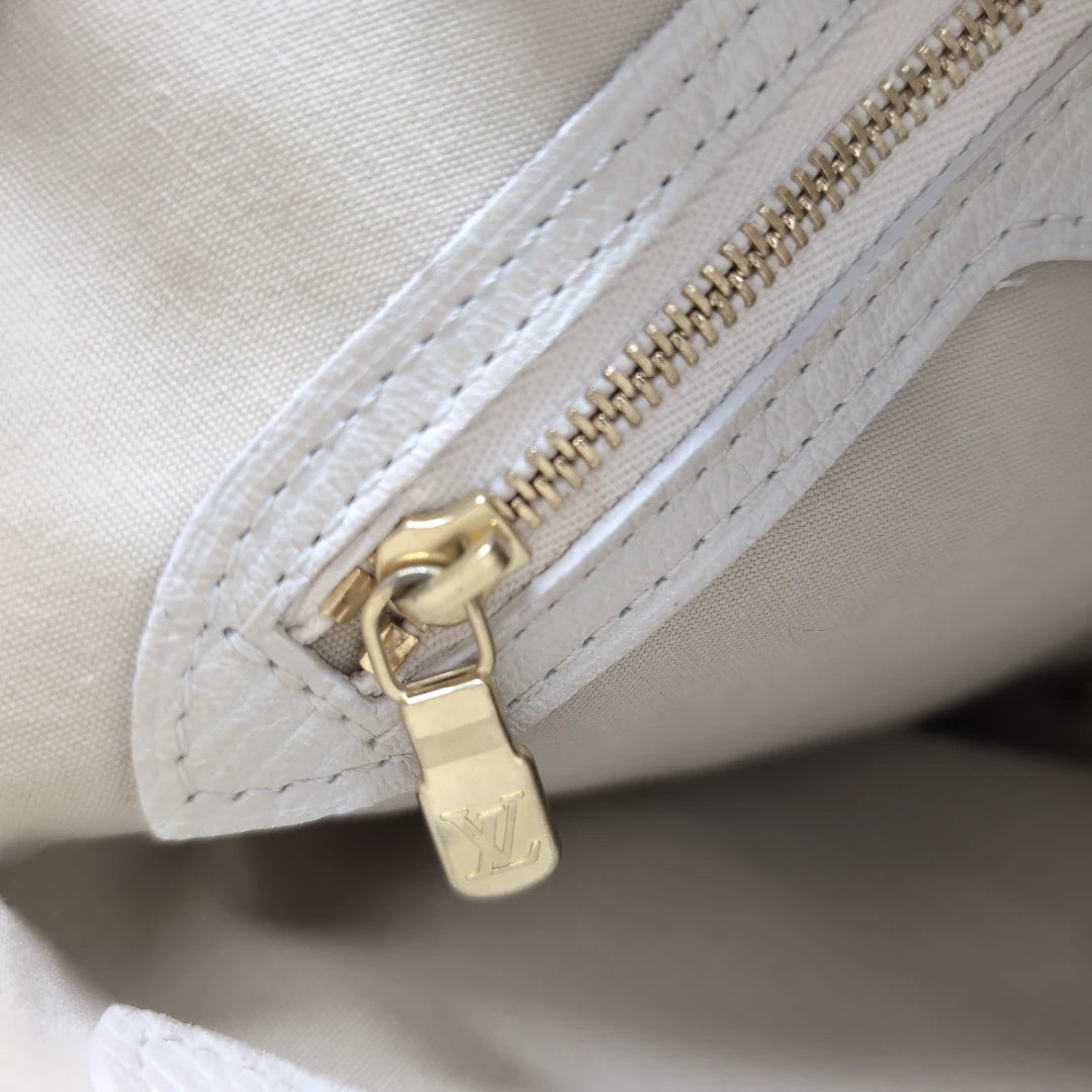 Louis Vuitton Schultertasche Bucket bag mini Denim weißes Leder monogram beige