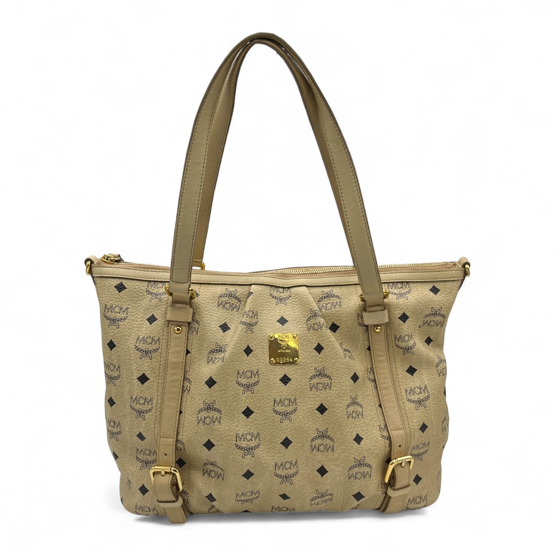 MCM Handtasche / Shopper mit Schultergurt Visetos beige