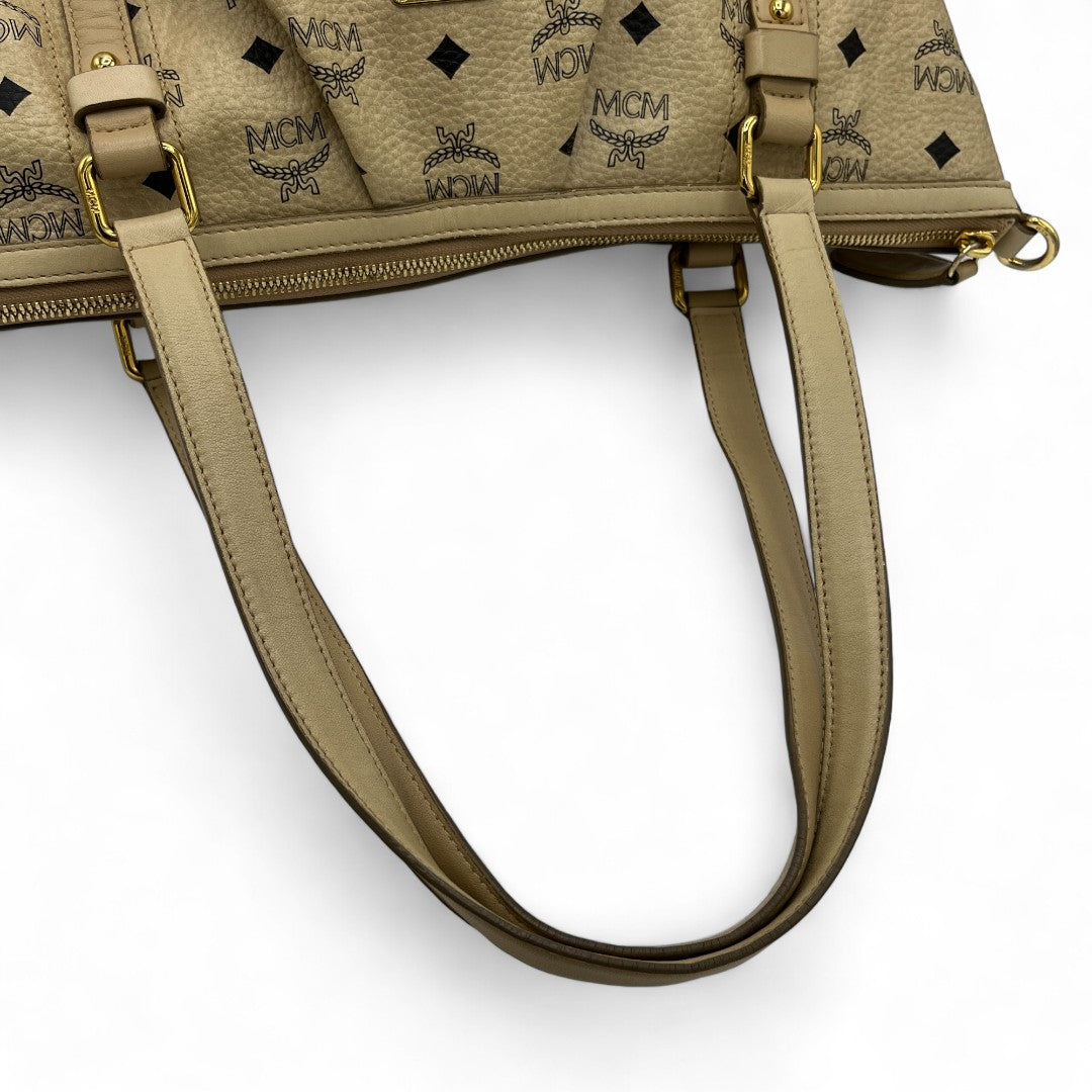 MCM Handtasche / Shopper mit Schultergurt Visetos beige