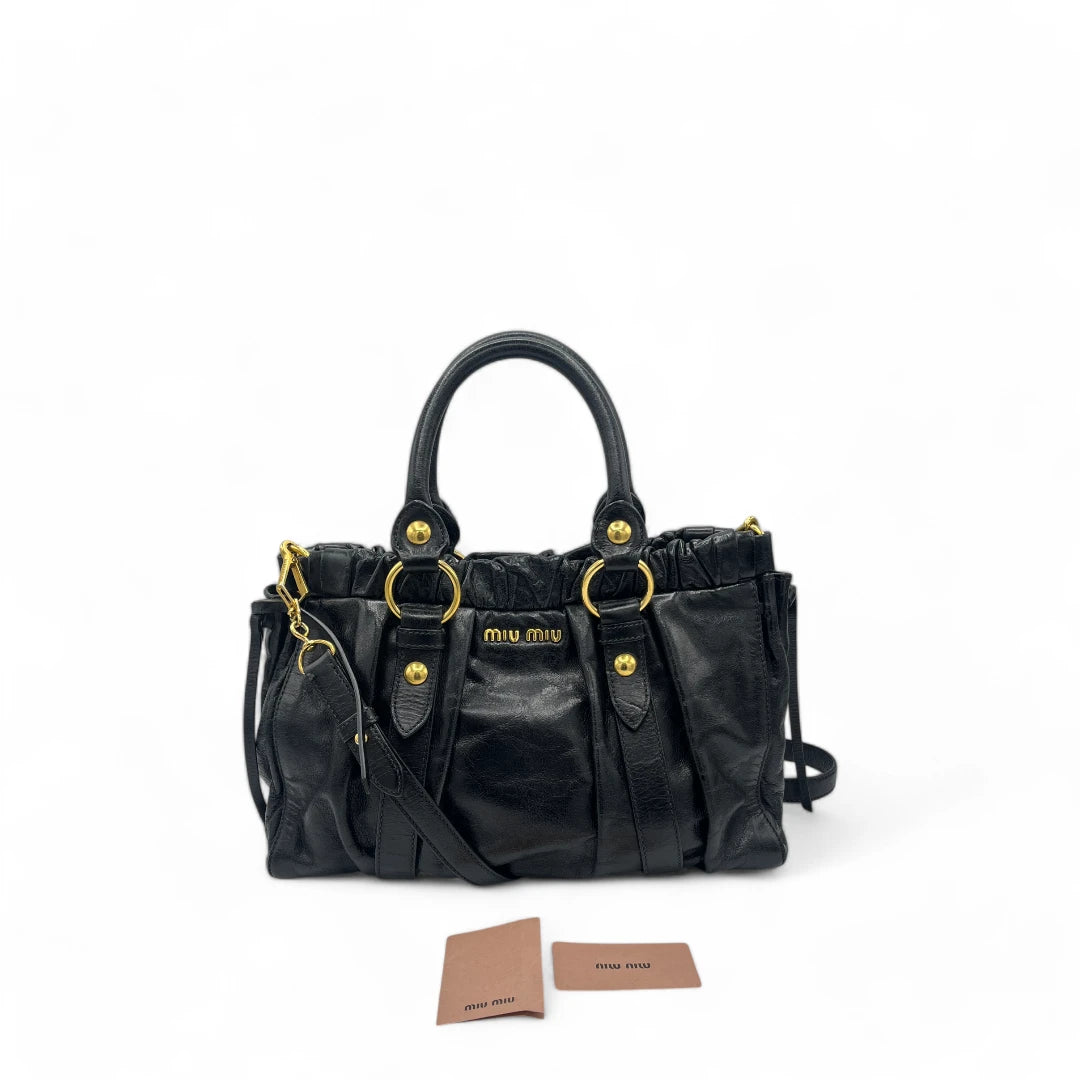 Miu Miu handbag Vitello Lux with shoulder strap made of black leather