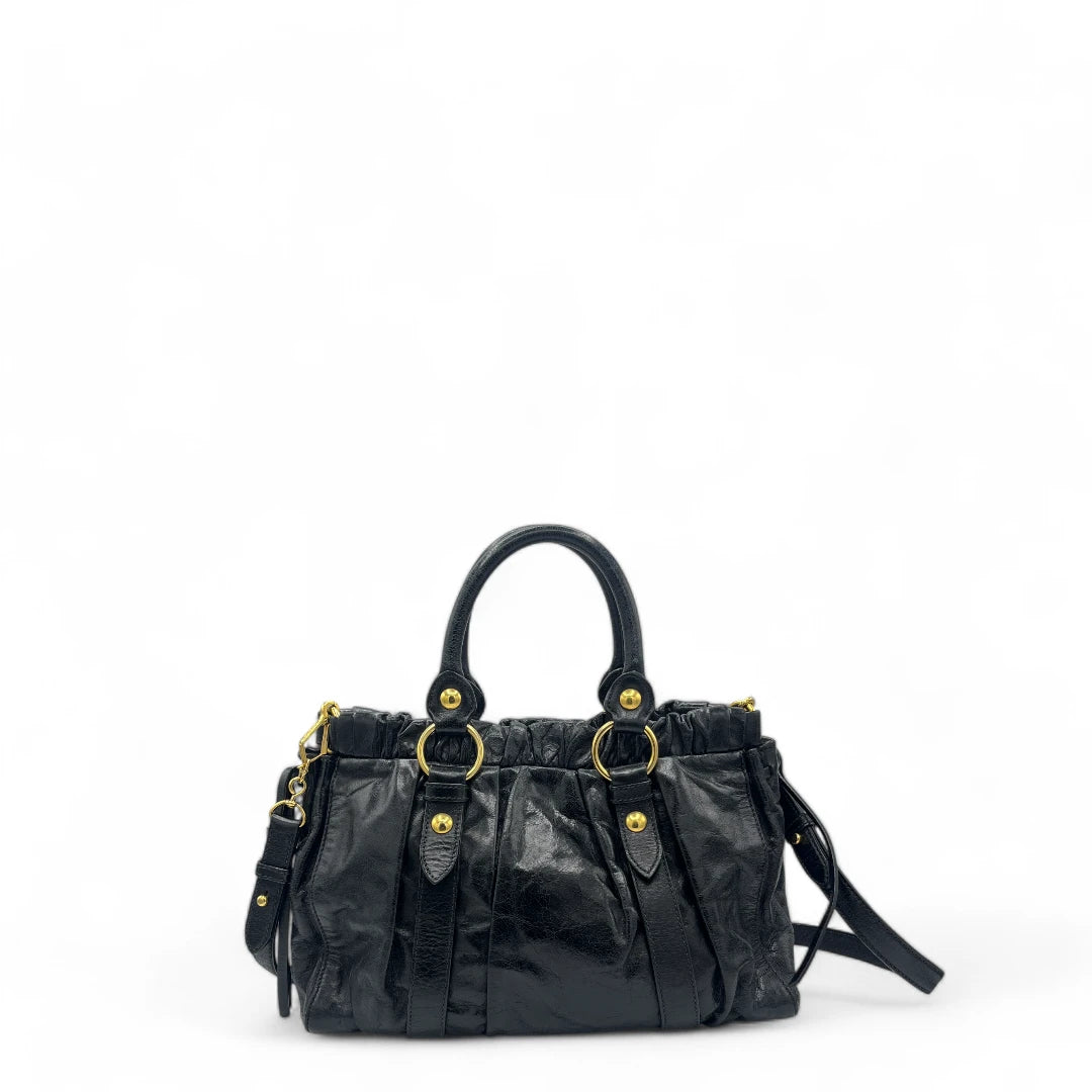 Miu Miu handbag Vitello Lux with shoulder strap made of black leather