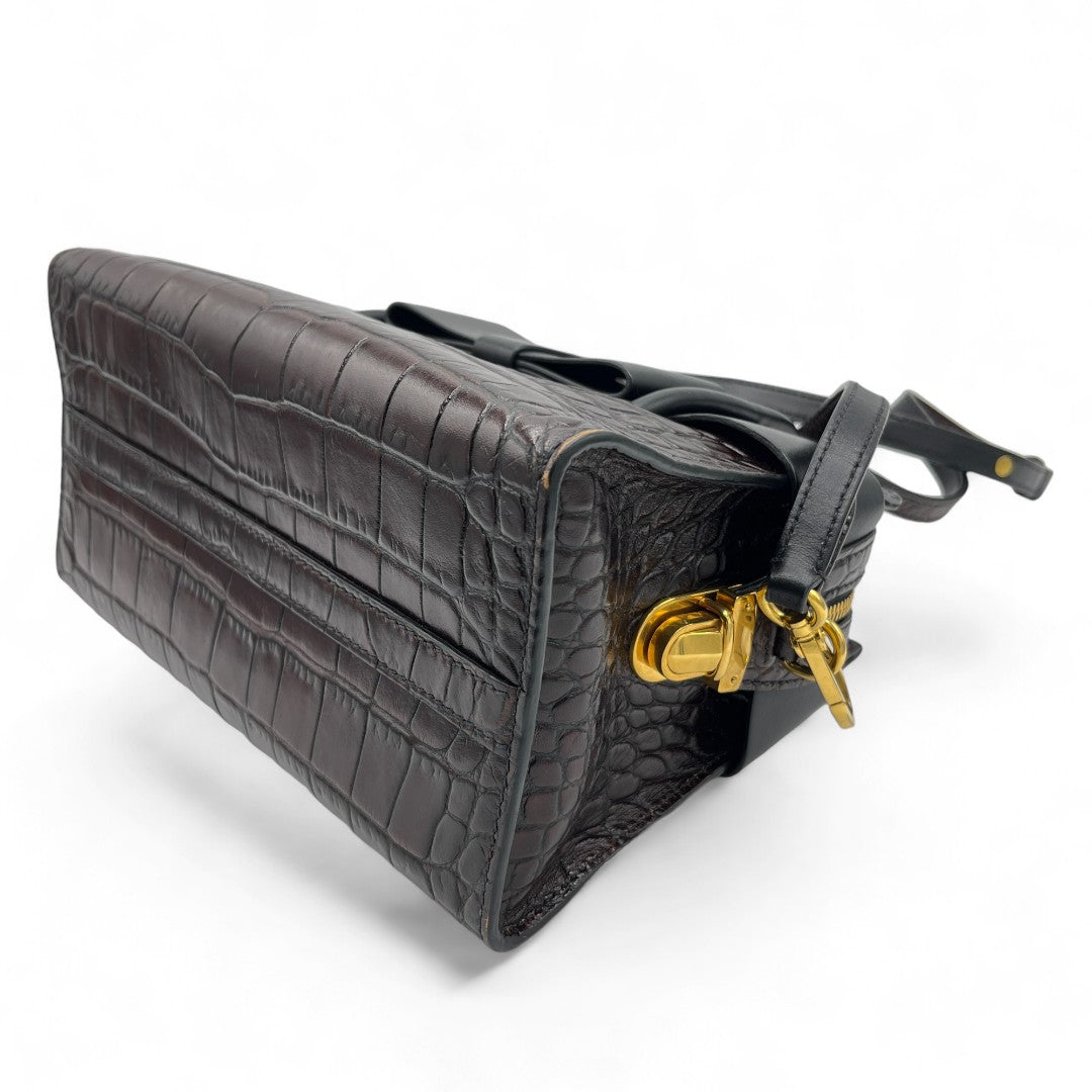 Miu Miu Handtasche Croco Optik mit schwarzen Lederdetails weinrot