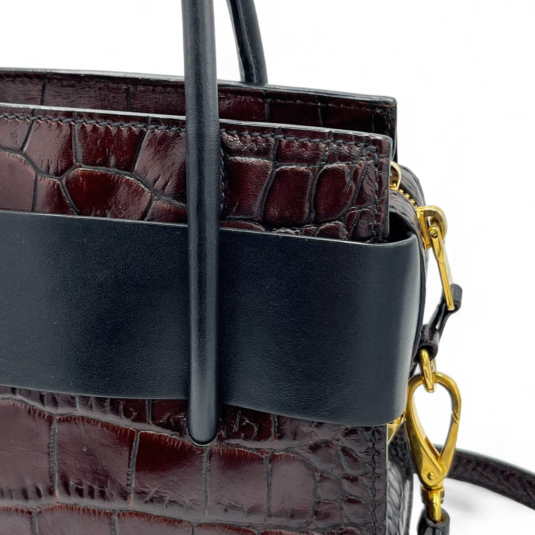 Miu Miu Handtasche Croco Optik mit schwarzen Lederdetails weinrot