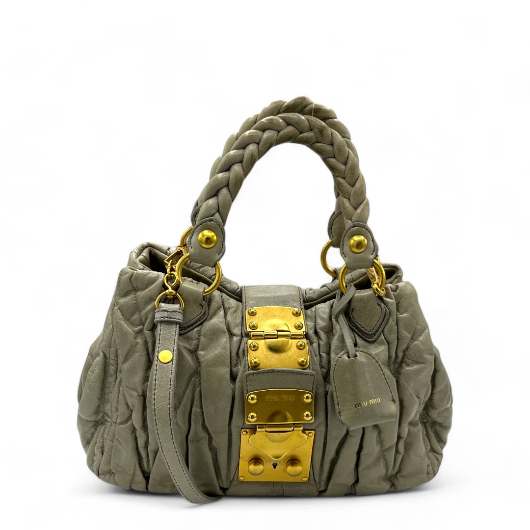 Miu Miu handbag Matelassé with shoulder strap in grey leather