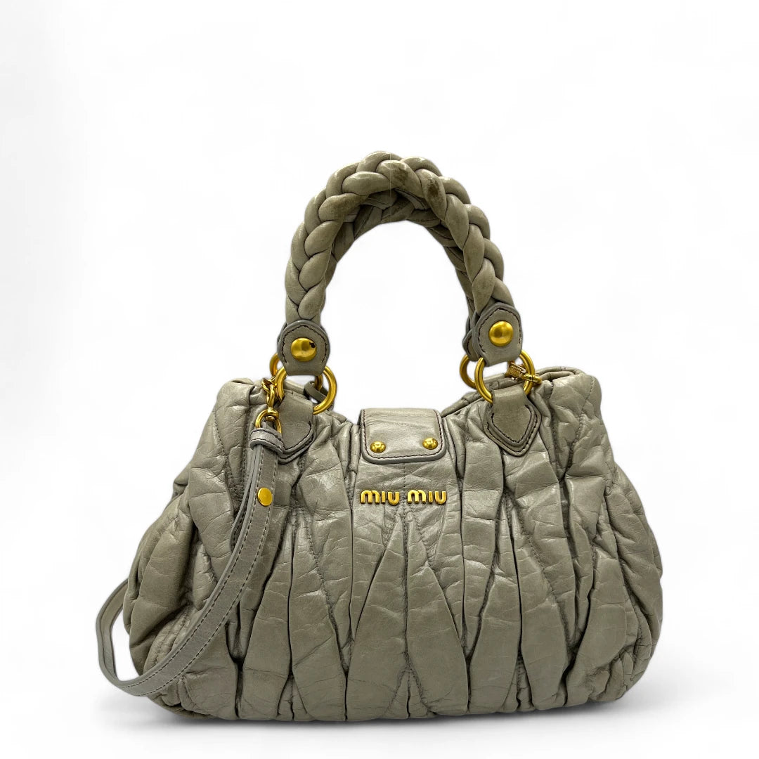 Miu Miu handbag Matelassé with shoulder strap in grey leather