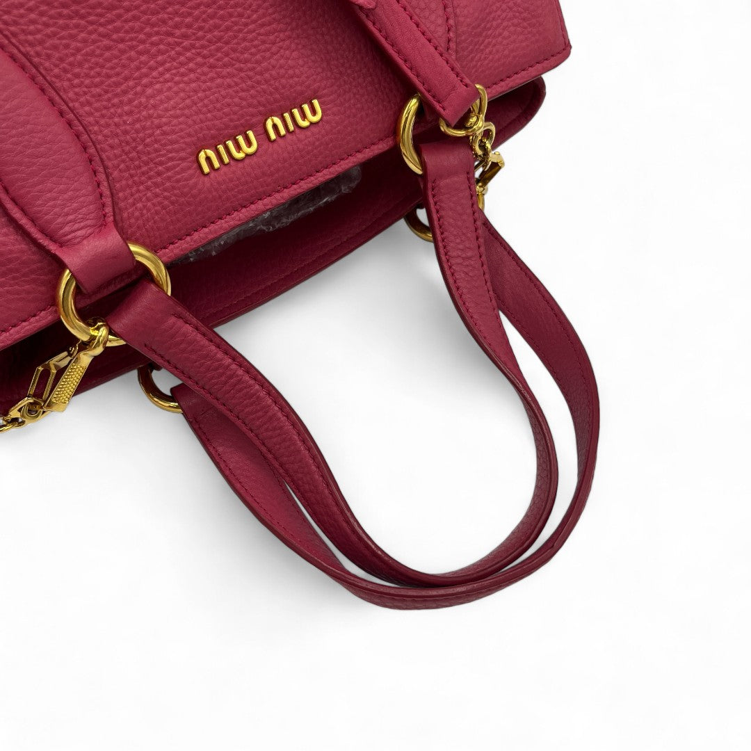 Miu Miu handbag Vitello Lux small with shoulder strap made of pink leather