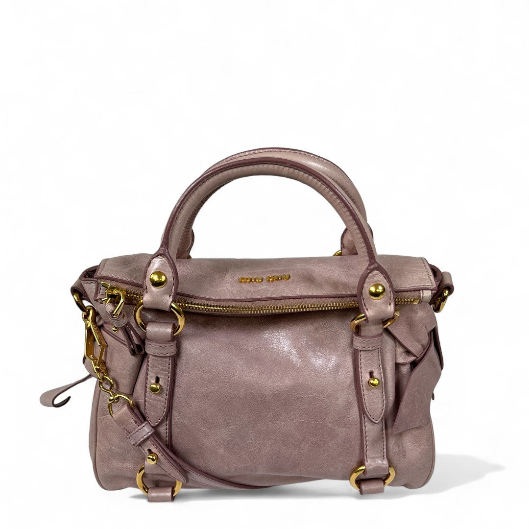 Miu Miu Handtasche Vitello Satchel klein aus Leder rosa