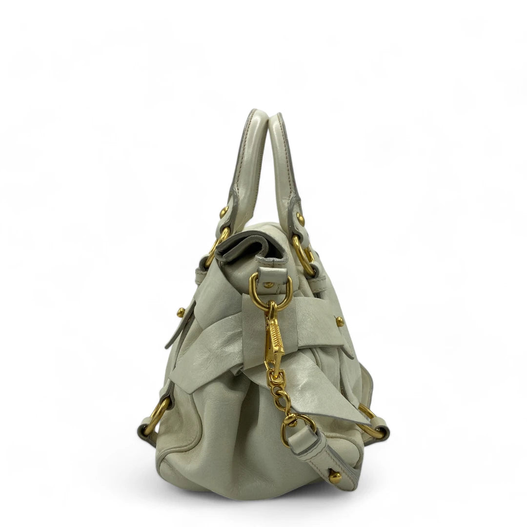 Miu Miu handbag Vitello Satchel mini with gold hardware in white leather