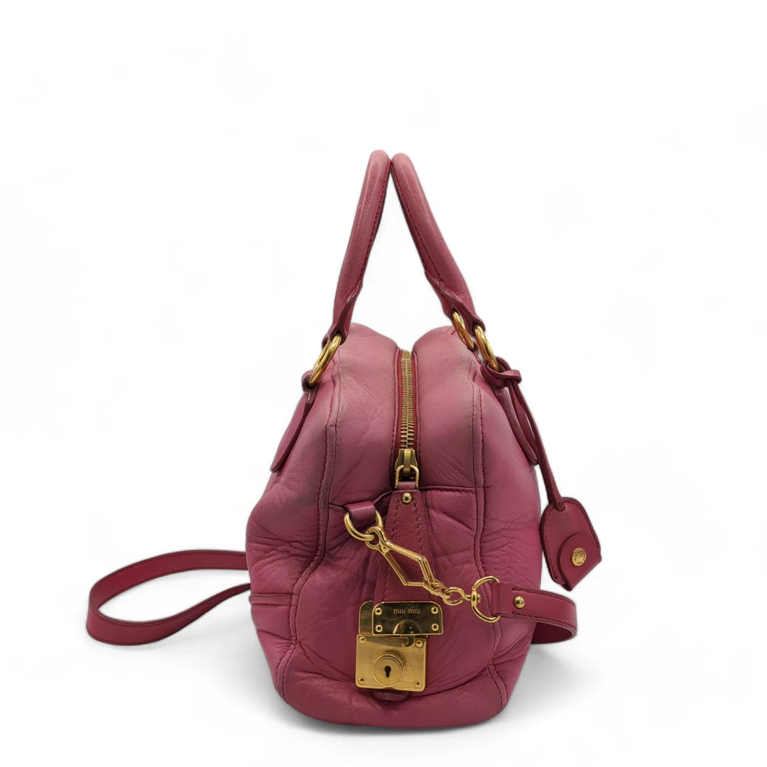 Miu Miu handbag Vitello Lux small with shoulder strap made of pink leather