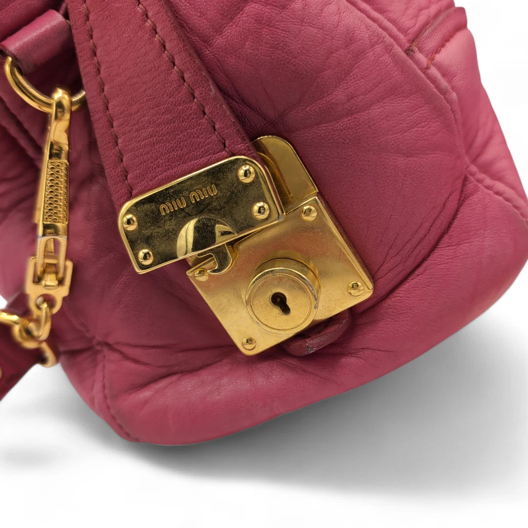 Miu Miu handbag Vitello Lux small with shoulder strap made of pink leather