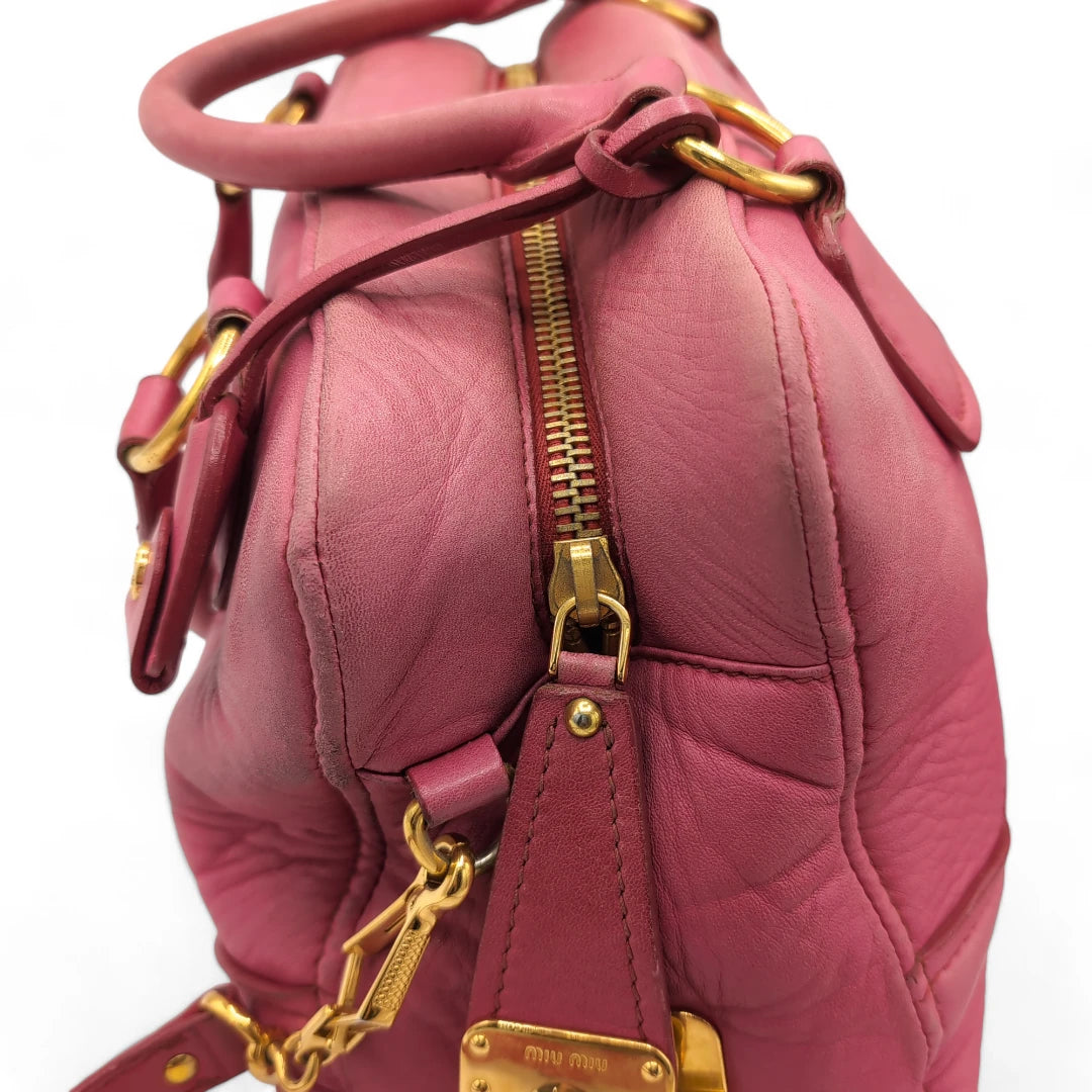 Miu Miu handbag Vitello Lux small with shoulder strap made of pink leather