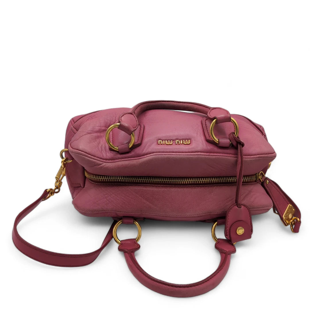 Miu Miu handbag Vitello Lux small with shoulder strap made of pink leather