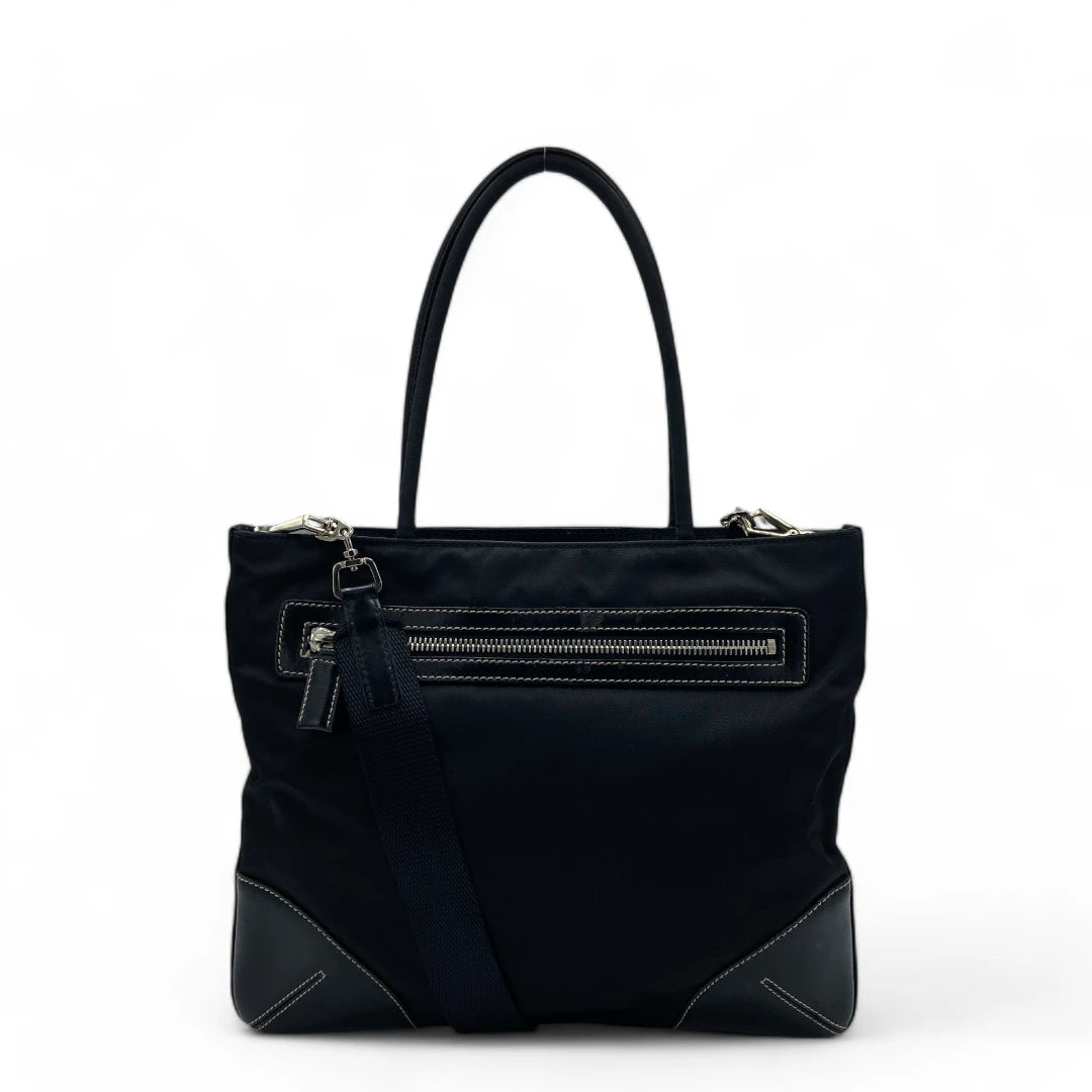 Prada handbag / tote bag nylon with black leather details black