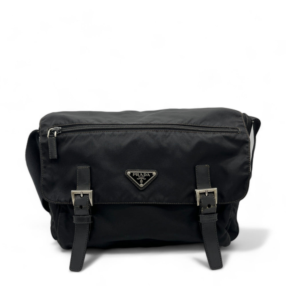 Prada messenger bag with two buckles black