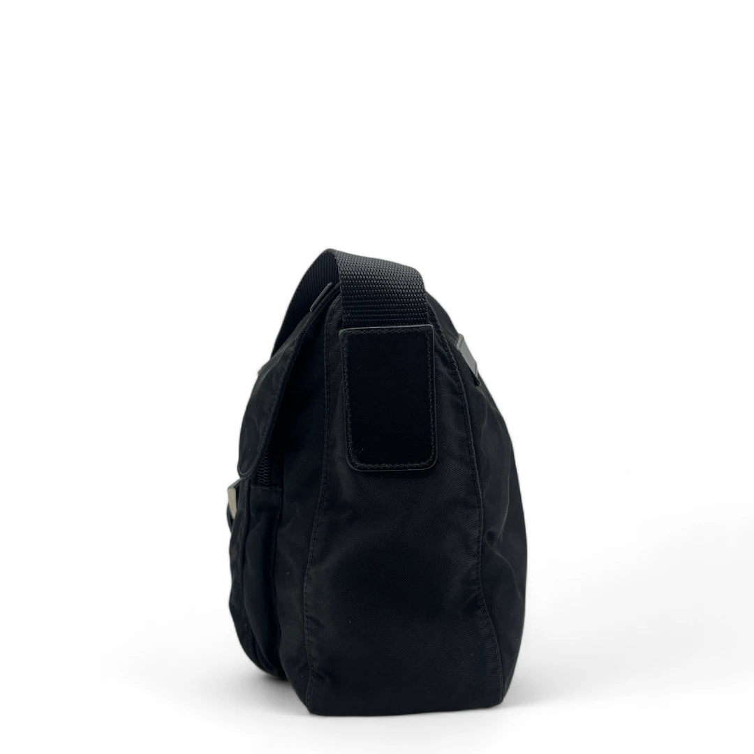 Prada shoulder bag with central buckle nylon black