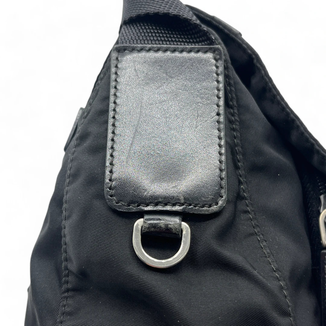 Prada shoulder bag with central buckle nylon black