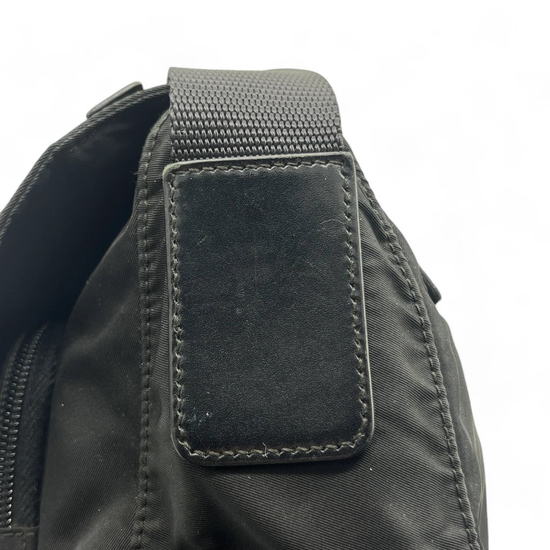 Prada shoulder bag with central buckle nylon black